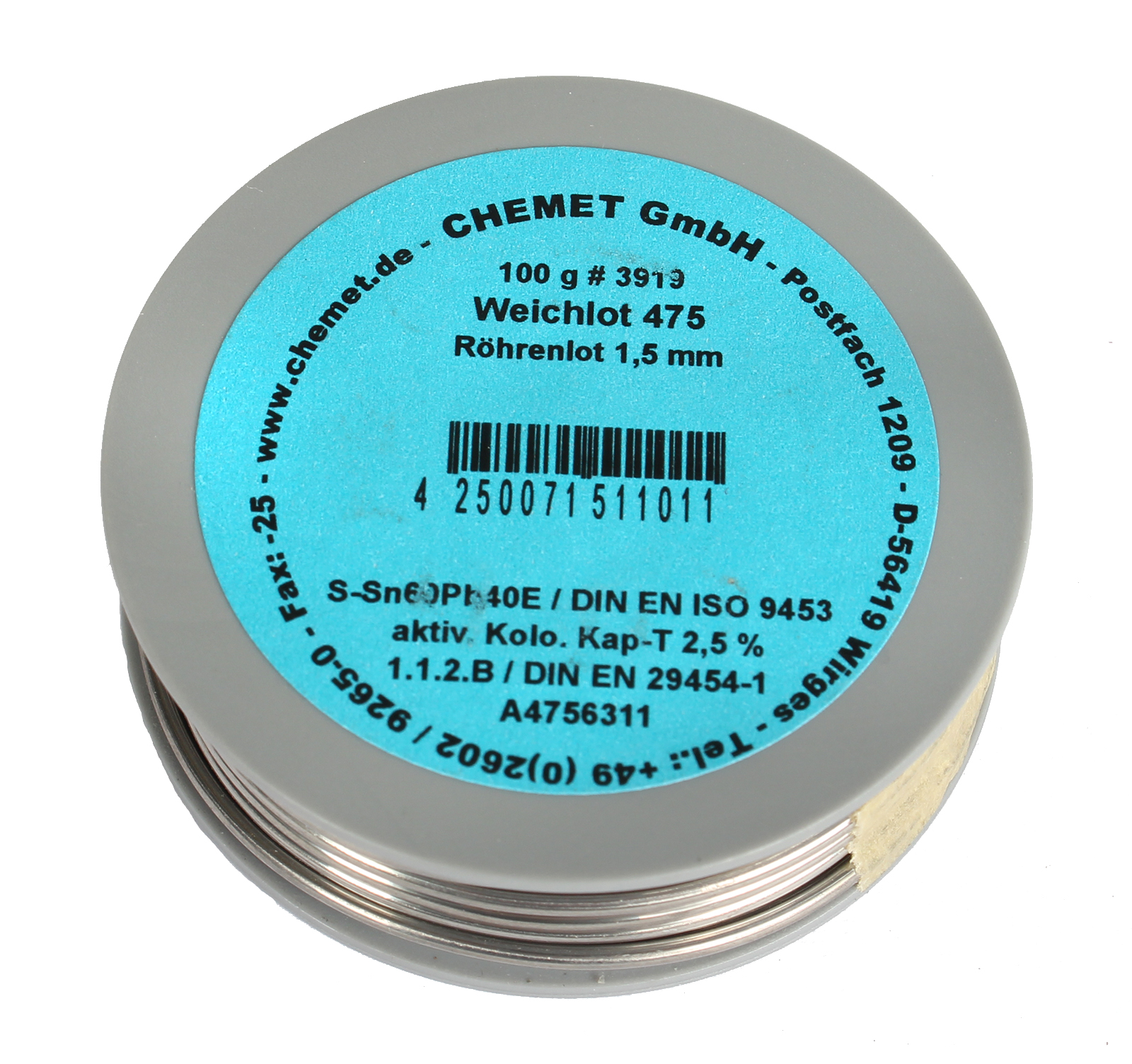 Припой Chemet мягкий 475 с флюсом Kap-T диаметр 1,5мм на катушках по 100г фотография №1