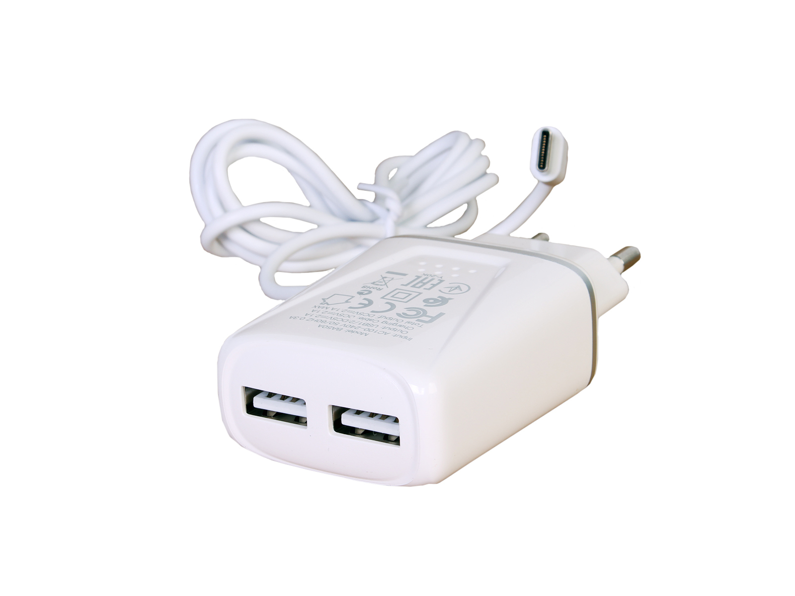 Сетевое зарядное устройство BOROFONE BA50A 2 USB с кабелем Type-C 2.1A белый фотография №2